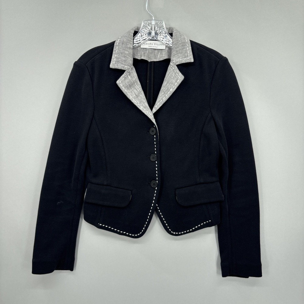 Fabiana Filippi Blazer Womens XS Black Cotton Contrast Collar Italy Jacket